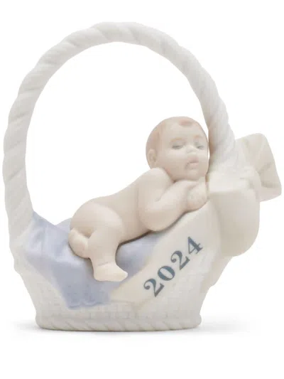 Lladrò Baby In A Basket Porcelain Sculpture In White