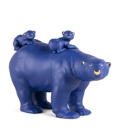 Lladrò Bold Blue Mummy Bear And Babies Sculpture