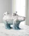 Lladrò Mummy Bear And Babies Underwater Sculpture In Whiteblue