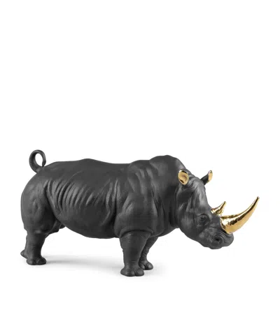 Lladrò Porcelain Rhino Figurine In Black