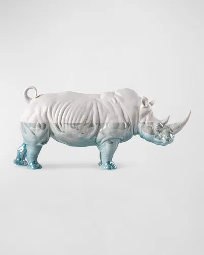 Lladrò White Rhino Underwater Sculpture In White/blue