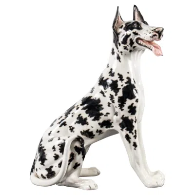 Pre-owned Lladrò 1980s Life Size Porcelain Sculpture Harlequin Great Dane In Gray