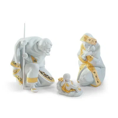 Lladrò 3 Piece Silent Night Nativity Set In Gold,white