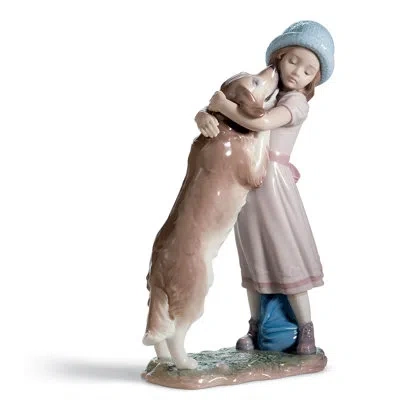 Lladrò A Warm Welcome Dog Figurine In Brown,pink