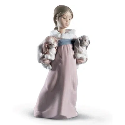 Lladrò Arms Full Of Love Girl Figurine In White,pink