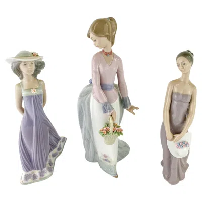 Pre-owned Lladrò Authentic Lladro Handmade In Spain Figurine, A Set Of 3, Retired Models In Gray