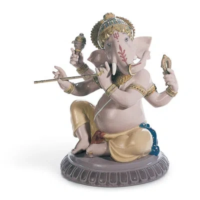 Lladrò Bansuri Ganesha Figurine In Beige,yellow