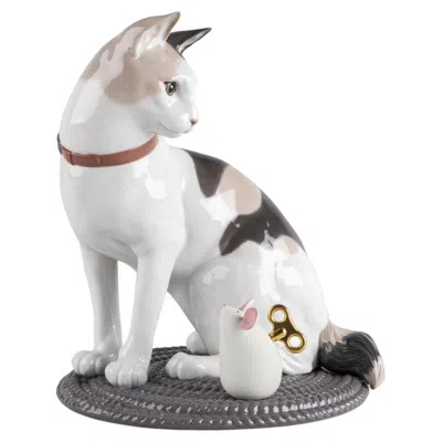 Pre-owned Lladrò Lladró Cat & Mouse Game In Gray