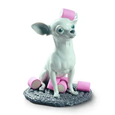 Lladrò Chihuahua With Marshmallows Figurine In White,pink