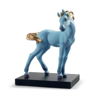 Lladrò Chinese Zodiac The Horse Figurine In Blue,gold