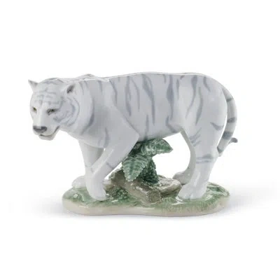 Lladrò Chinese Zodiac The Tiger Figurine In White,green,gray