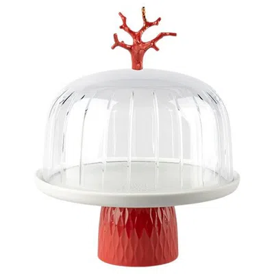 Pre-owned Lladrò Coral Cake Tray In Red