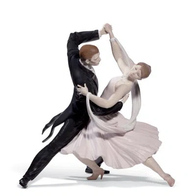 Lladrò Elegant Foxtrot Couple Figurine In Black,pink,brown