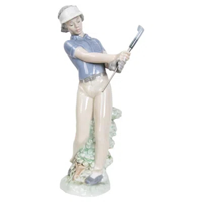 Pre-owned Lladrò Figura De Porcelana De Jugador De Golf, Firmada 1985, Lladro In Gray