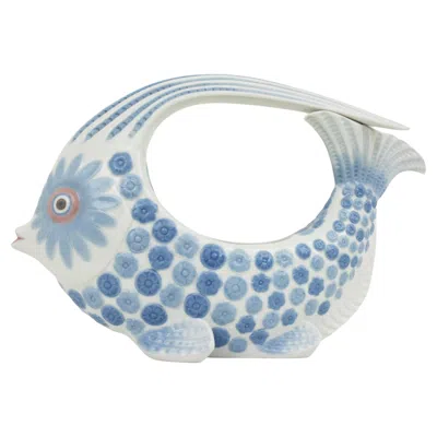 Pre-owned Lladrò Lladró Fish Centerpiece Vase / Planter In Blue White Porcelain, Spain 1970