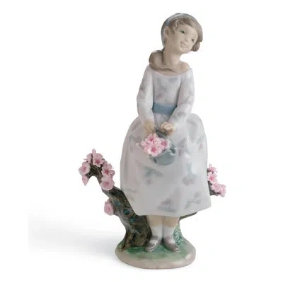 Lladrò Florida Station A Walk Through Blossoms Girl Figurine In Blue,pink,white