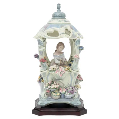 Pre-owned Lladrò Lladro Gazebo In Bloom Porcelain Figurine With Wood Base, Spain In Gray
