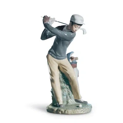 Lladrò Golfer Man Figurine In Gray,beige