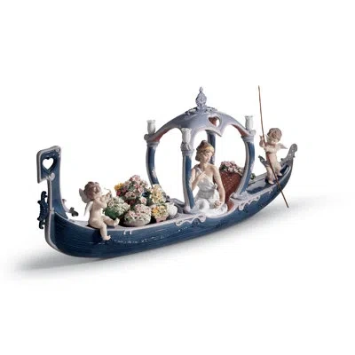Lladrò Gondola Of Love Goddess Figurine In Blue,white,begie