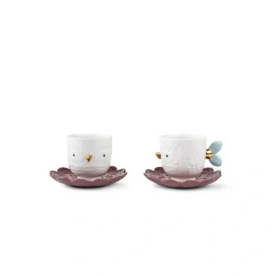 Lladrò Handmade Porcelain Coffee Cup In Gold,white,teal,brown