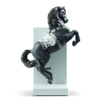 Lladrò Horse On Courbette Lustre Figurine In Black,white