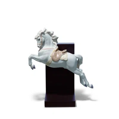 Lladrò Horse On Pirouette Figurine In Brown,white