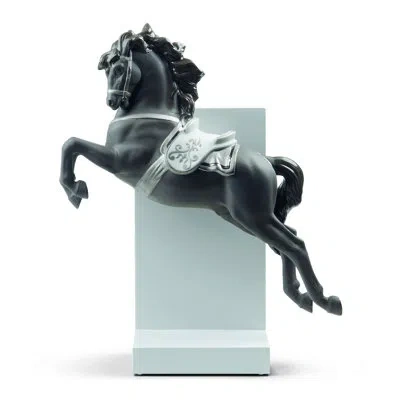 Lladrò Horse On Pirouette Lustre Figurine In Black,white