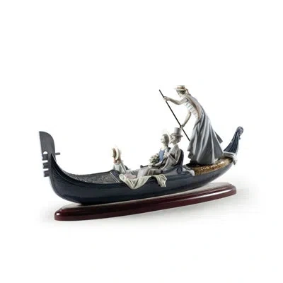Lladrò In The Gondola Couple Figurine In Blue,gray,brown
