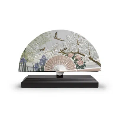 Lladrò Iris And Cherry Flowers Fan In White,purple,pink