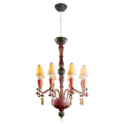Pre-owned Lladrò Ivy And Seed 8 Lights Chandelier Coral In Red