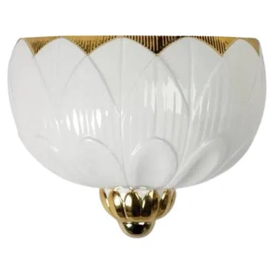 Pre-owned Lladrò Ivy & Seed Wall Sconce In White And Gold (us)