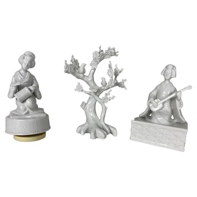 Pre-owned Lladrò Japanese Lladro Style Figurines White Porcelain Music Boxes And Decorative Tree