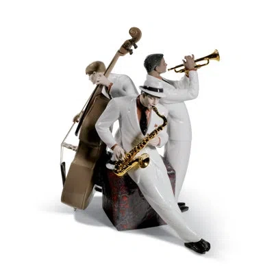 Lladrò Jazz Trio Figurine In White,gold,brown