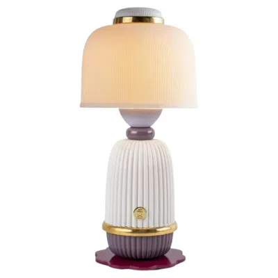 Pre-owned Lladrò Kokeshi Cordless Porcelain Lamp In Cream, Burgundy, Purple