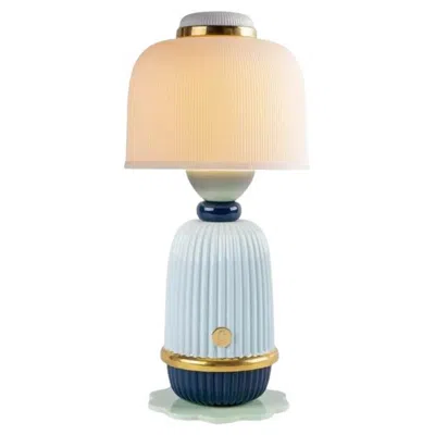 Pre-owned Lladrò Kokeshi Cordless Porcelain Lamp In Light Blue, Mint Green And Navy