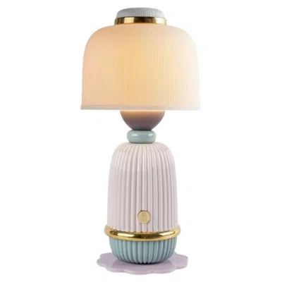 Pre-owned Lladrò Kokeshi Cordless Porcelain Lamp In Pink, Light Blue And Lavender In Purple