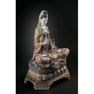 Lladrò Kwan Yin Statue In Brown,green