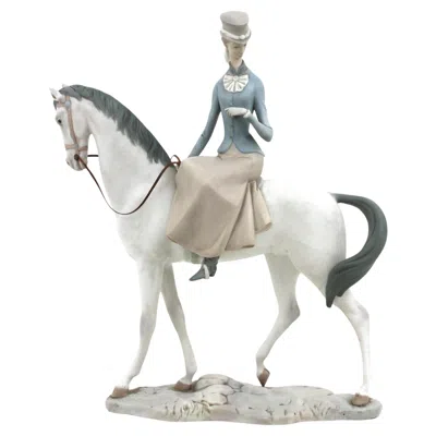 Pre-owned Lladrò Large Spanish Horse Woman Porcelain Sculpture By Lladro, 1960s In Gray