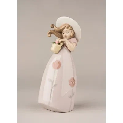 Lladrò Little Rose Girl Figurine In Pink,white