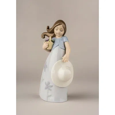 Lladrò Little Violet Girl Figurine In Blue,brown