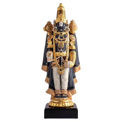 Pre-owned Lladrò Lord Balaji — Tirupati Venkateswara Luxury Porcelain Sculpture, 24k Gold Luster In Brown