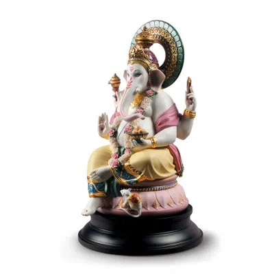 Lladrò Lord Ganesha Figurine In Gold,pink,white