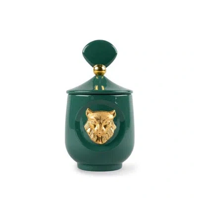 Lladrò Lynx Luxurious Animals Scented Jar Candle In Green,gold