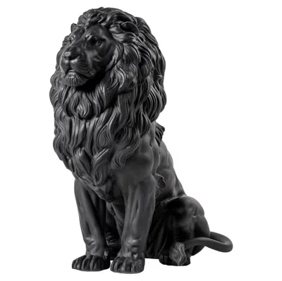 Pre-owned Lladrò Majestic Lion Sculpture By Lladro, Handcrafted Matte Black Porcelain