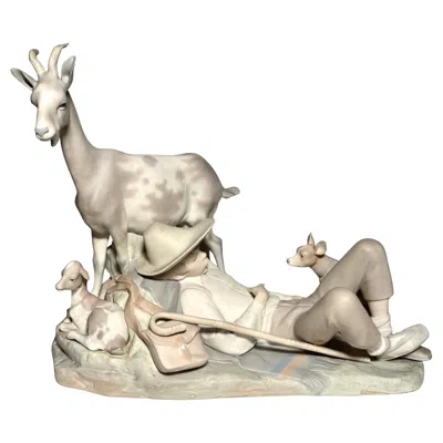 Pre-owned Lladrò Lladró Matte Porcelain Figurine – Shepherd At Rest (#1104) In Sand