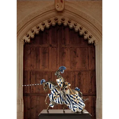 Lladrò Medieval Knight Statue In Gray,blue,white