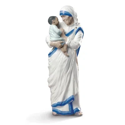 Lladrò Mother Teresa Of Calcutta Figurine In White,blue