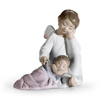 Lladrò My Guardian Angel Figurine In White,pink