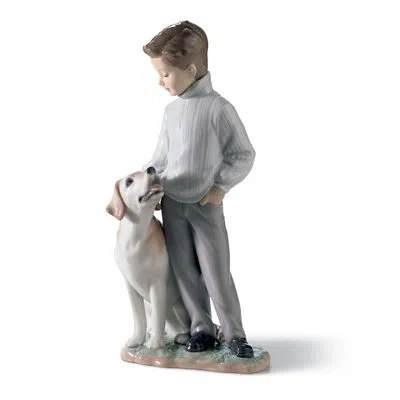 Lladrò My Loyal Friend Dog Figurine In Brown,gray,white
