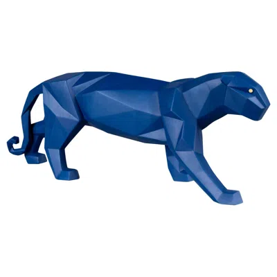 Pre-owned Lladrò Panther Figurine. Blue Matte